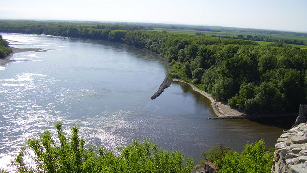The view from Devin Castle, at the confluence of the Morava and Danube rivers. (Source: Wikipedia)