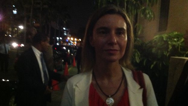 Federica Mogherini, just outside the press conference where a reporter from 14ymedio was not allowed to enter