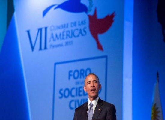 President Obama speaking at the Civil Society Forum at the Summit of the Americas in Panama
