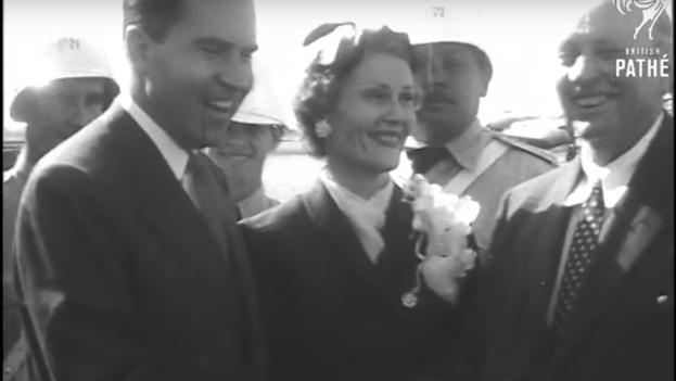 6 -- Nixon with his wife during his visit to Cuba. (Video Capture Archive British Pathé)