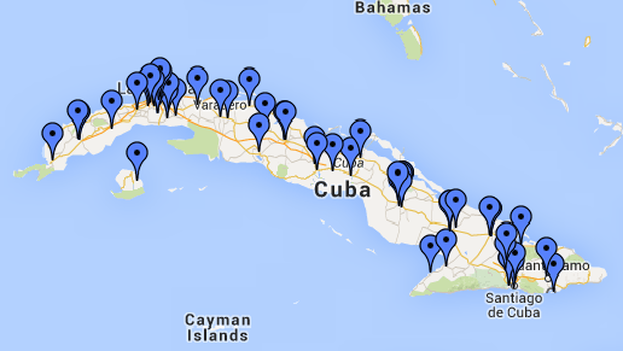 Map of prisons in Cuba drawn up by the Cuban Human Rights Observatory