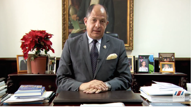 Luis Guillermo Solis, president of Costa Rica, in his message Wednesday. (Youtube / screenshot)