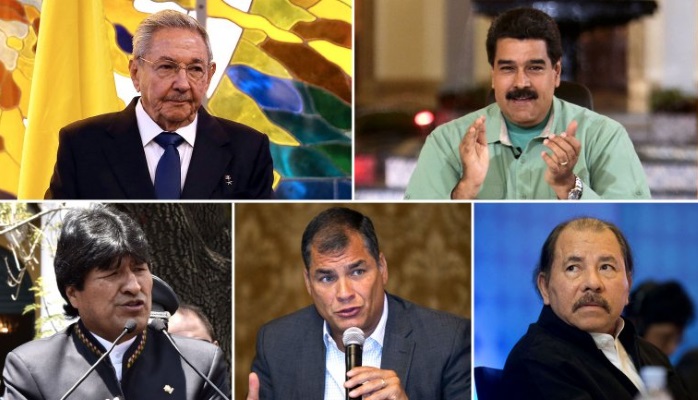 Raul Castro, Nicolas Maduro, evo Morales, Rafael Correa, Daniel Ortega (clockwise from upper left)