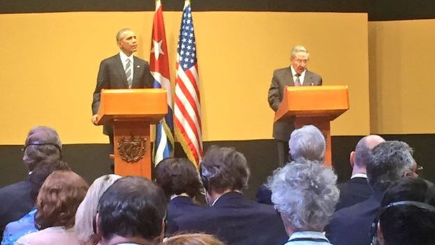 Press conference in Havana with US President Barack Obama and his Cuban counterpart Raul Castro. (White House)