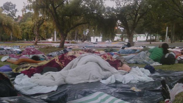 Cubans in El Arbolito Park, where they were moved by Quito authorities. (14ymedio)