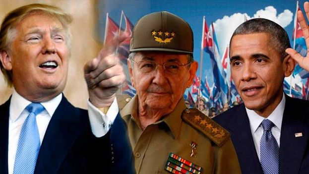 The elected US president, Donald Trump, Raul Castro and Barack Obama. (Social networks montage)