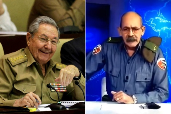 Left: Raul Castro. Right: The news announcer on Cuban television appearing in uniform as if the country was at war.